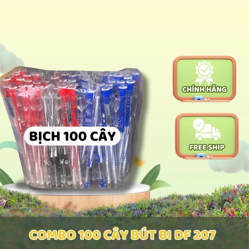 Combo 100 Cây Bút Bi -Viết Bi Đầu Bấm Mực Khô AiHao 207 ngòi 0.7mm Viết Êm , Mực đều ( Mực Xanh/Đỏ/Đen) đ o