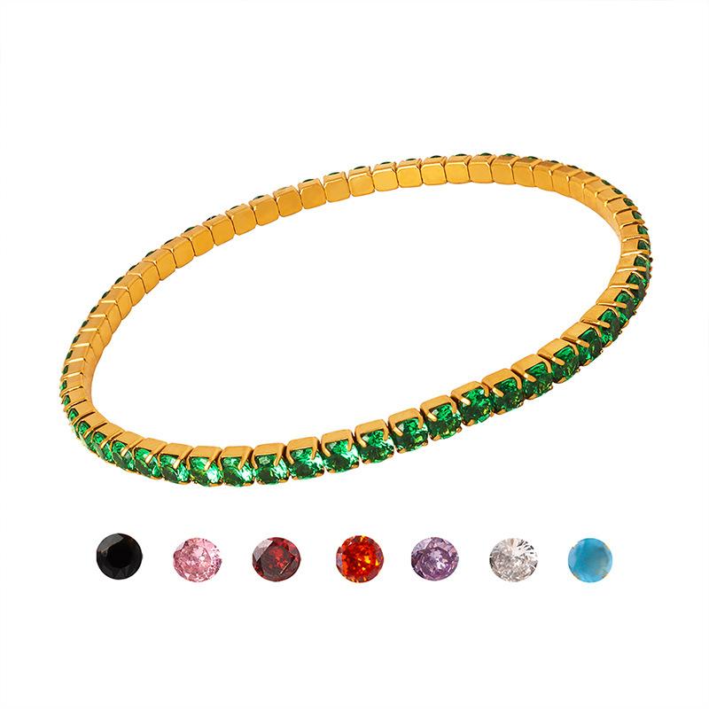 French-Style Colorful Elastic Zircon Bracelet Titanium Steel 18K Gold Non-Fading Niche Temperament All-Match Bracelet for Women 4