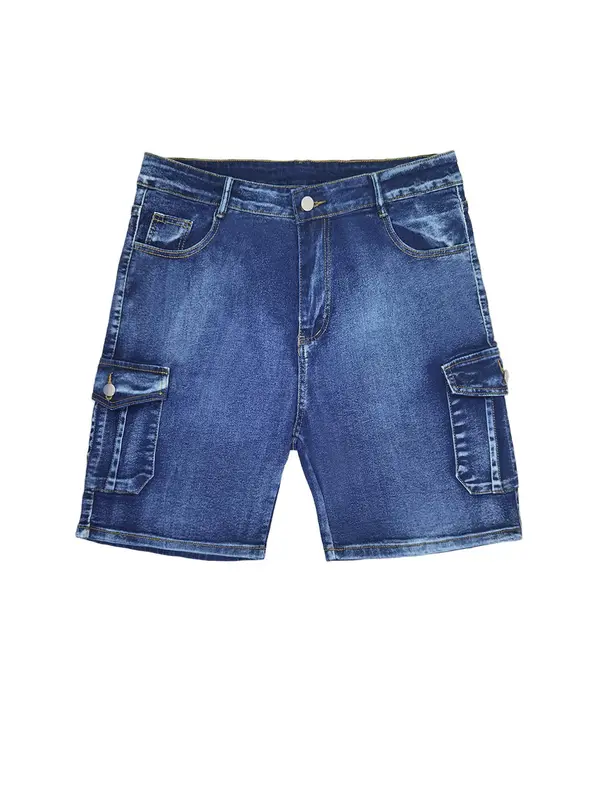 【Plus Size】  Pocket Button Fly Denim Shorts, Casual Street Comfy Skinny Shorts for Daily Wear, Women's Bottoms for Summer 6