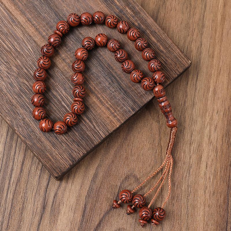 Product Introduction of 33 Natural Blackwood Tesbiha Bracelet | Men's Worship Beads Dhikr Counter Handmade Beaded Muslim Bracelet Meditation/Daily Dual-Use 9