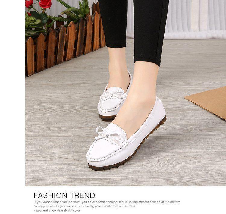 Product Introduction of Doudou shoes, women's new flat sole single shoes, cow tendon soft sole, lazy people step on mom's white nurse shoes 8