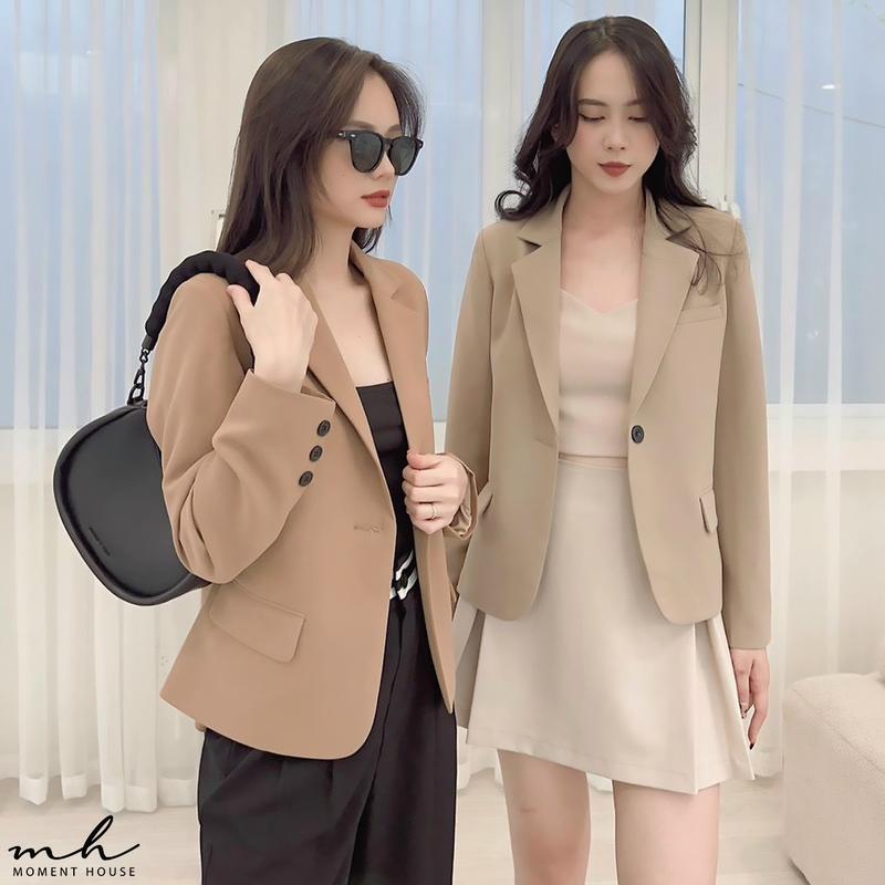 ÁO VEST NỮ XỊN FORM LỬNG , TAY 3 NÚT ,vải QC mềm 2 lớp có cầu vai, freesize dưới 55kg Women Jacket Kem Top
