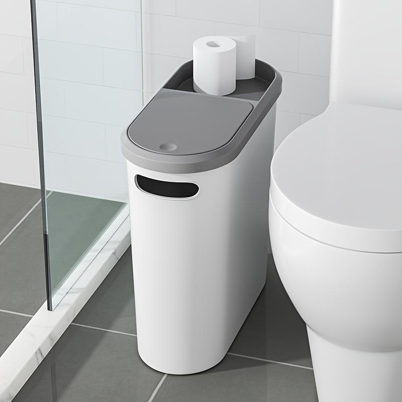 Bathroom Toilet Trash Can, 1 Count Household Creative Narrow Space Trash Can, Kitchen Bin, Large Capacity Press Type Trash Can with Lid, Home Organizer, Back to School Supplies, 2024 Home Essentials, Men Gifts , Bathroom Accessories 7