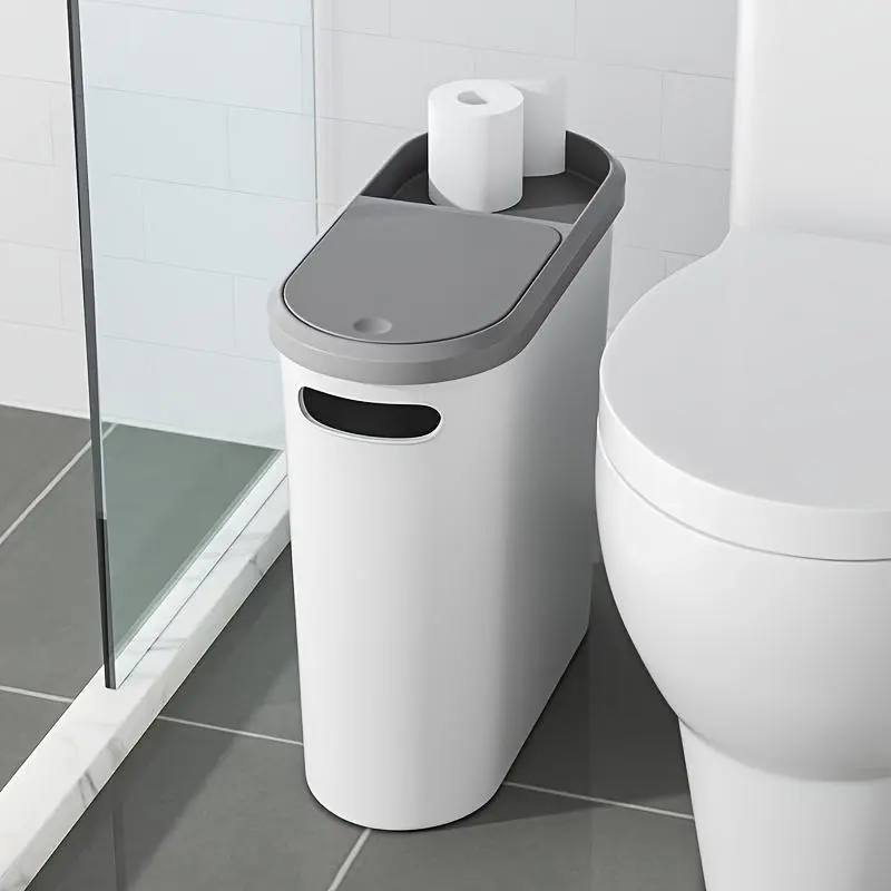 Bathroom Toilet Trash Can, 1 Count Household Creative Narrow Space Trash Can, Kitchen Bin, Large Capacity Press Type Trash Can with Lid, Home Organizer, Back to School Supplies, 2024 Home Essentials, Men Gifts , Bathroom Accessories 7