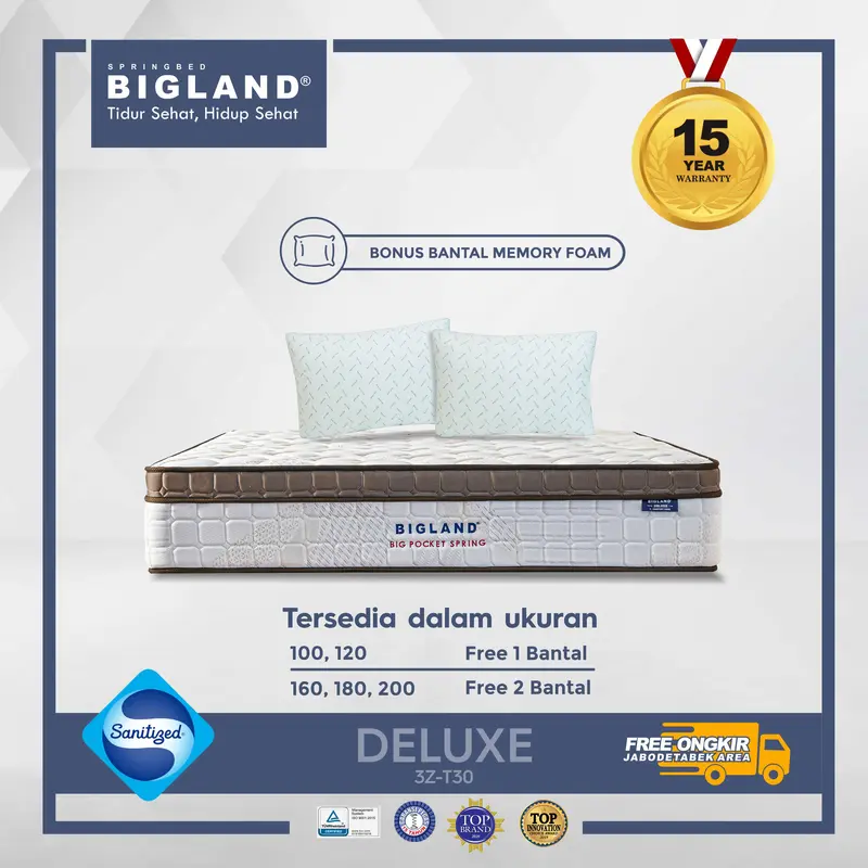 Bigland Springbed DELUXE Plustop - Kasur Saja / 1 SET - FREE BANTAL 3