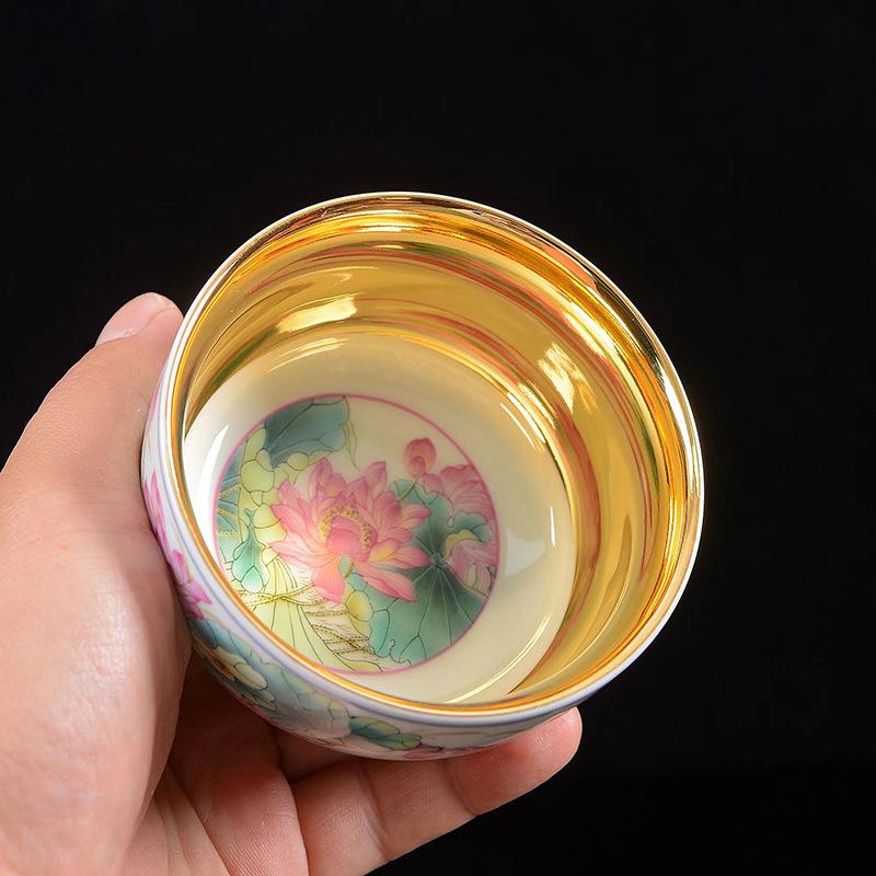 Product Introduction of 24K Gold Silk Dragon and Phoenix Jianzhan Master Cup Tea Cup White Jade Gilding Tea Cup Porcelain Kung Fu Tea Set Single Cup 19