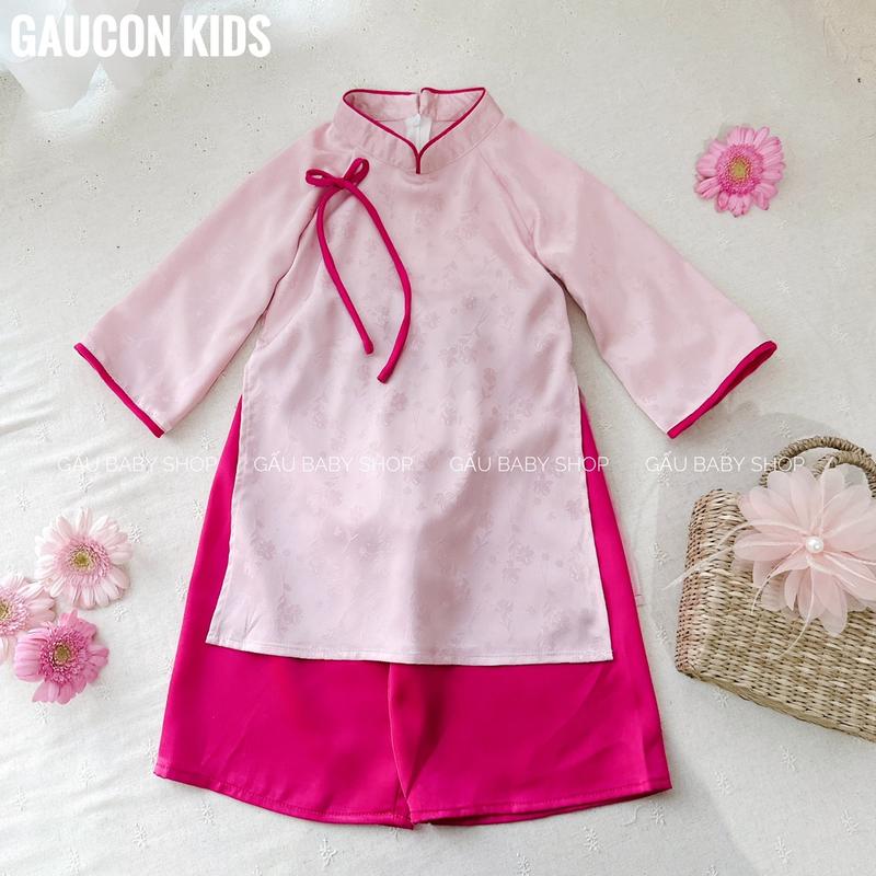 Product Introduction of Áo dài UYỂN NHƯ bé gái chất lụa gấm hoa cao cấp cho bé 8-30kg tặng bờm ngọc trai - B132 6