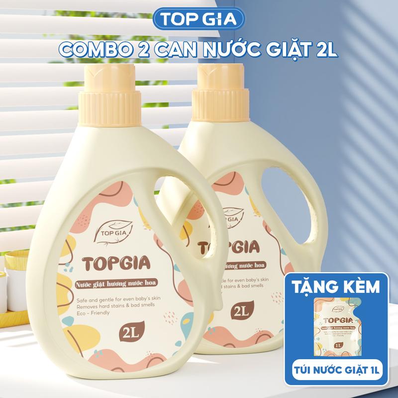 (HN_HCM) COMBO 2 can 2L nước giặt xả sắc hương  Top Gia ( tặng túi 1L nước giặt) Làm Sạch