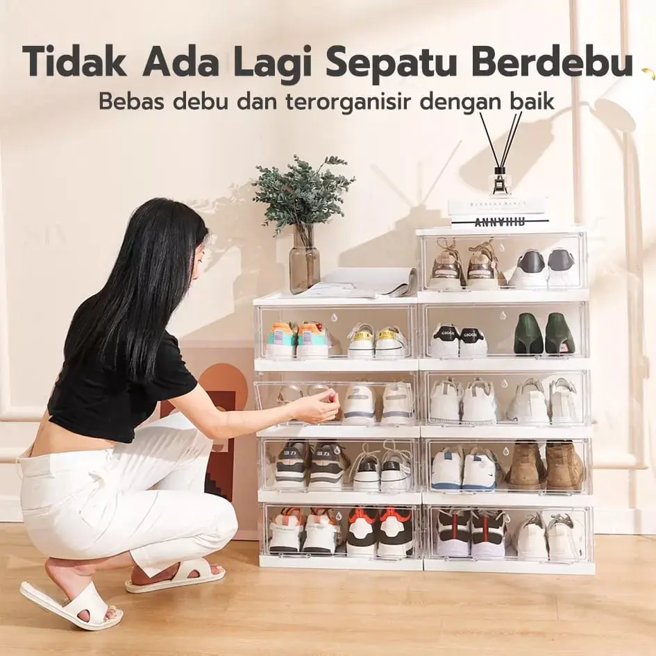RAK SEPATU LIPAT LEMARI SEPATU TRANSPARAN RAK DAN LEMARI SEPATU KOTAK BAHAN PLASTIK Penyimpanan