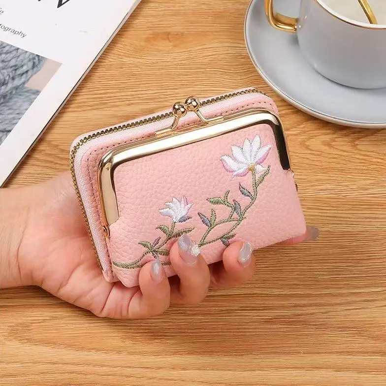 Túi Kẹp Thêu Hoa Sen, Phong Cách Trung Quốc, Thời Trang, Thanh Lịch, Ví Đựng Xu Ngắn Cầm Tay Mini, Dành Cho Nữ, Hàng Mới Về Năm 2025 Mùa Xuân Hè 7