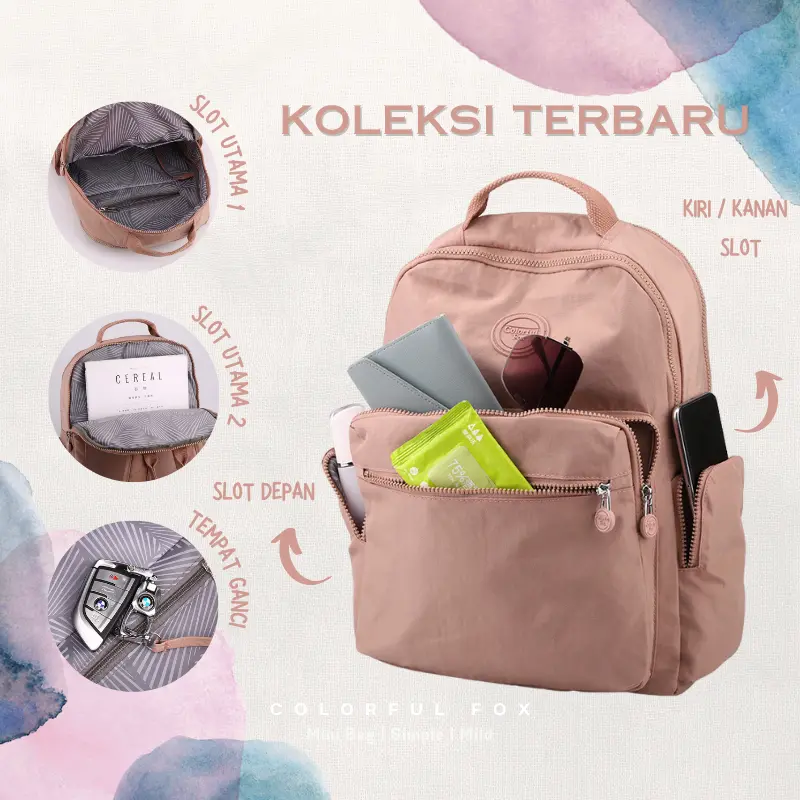 Tas Ransel Wanita Korean Style Backpack Anti Air COLORFUL FOX 0459-1 1
