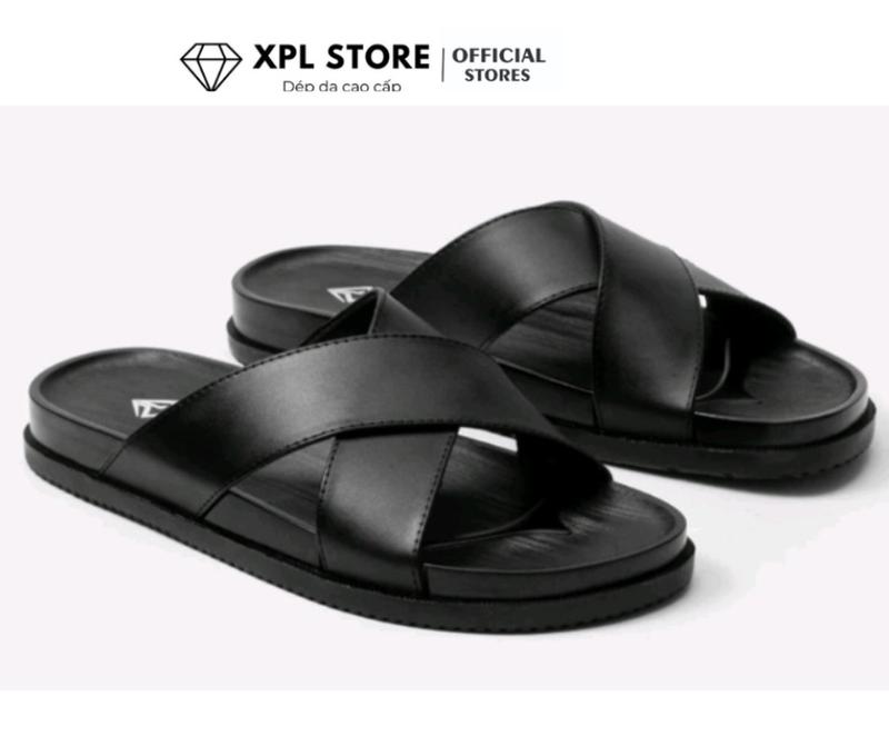 Dép quai chéo da bò nam sang trọng cao cấp đế pu 2 lớp chống đau chân cao 3cm  H4 Nhung DéP Sandal