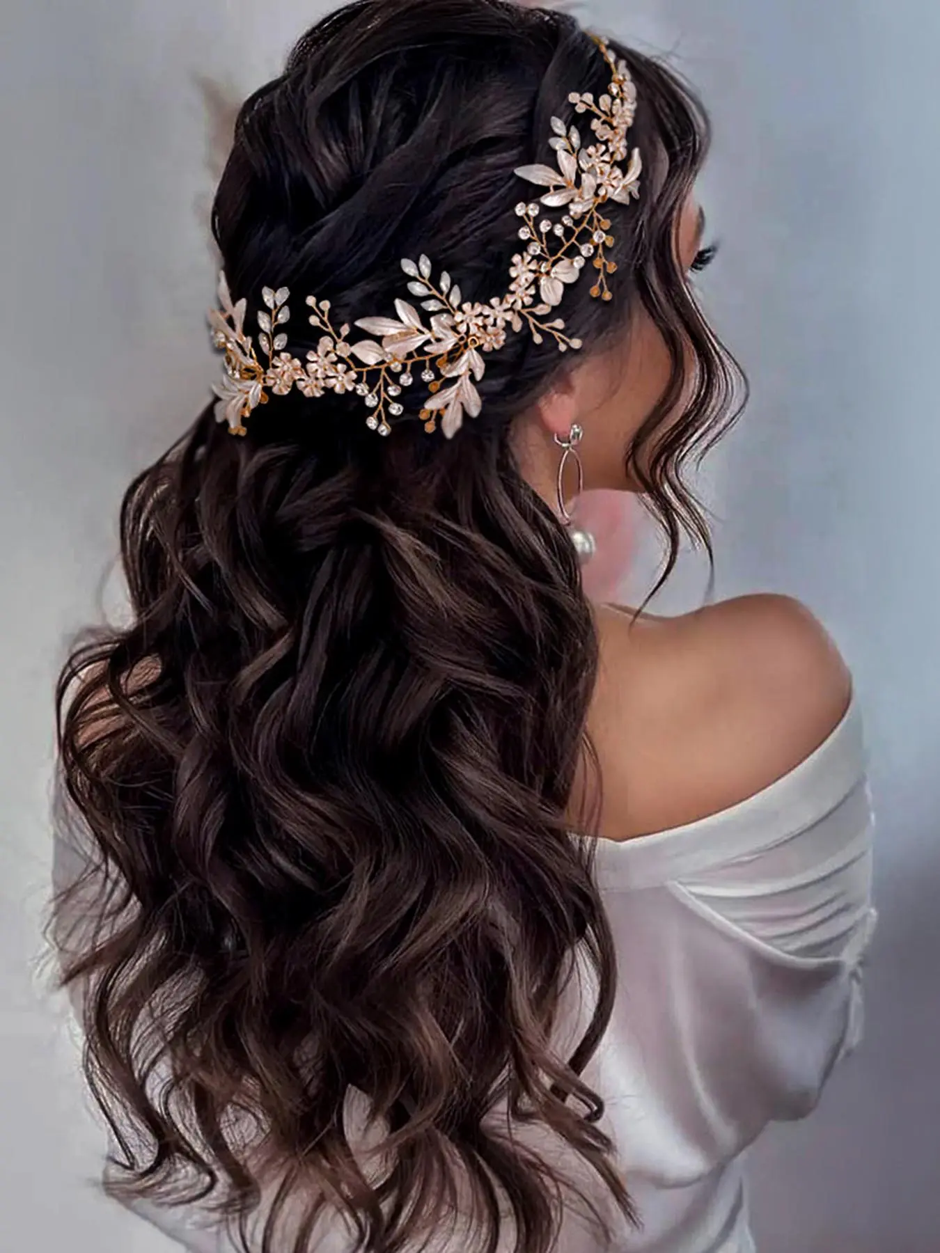 Women's Elegant Rhinestone Decorated Headwear,  Exquisite Trendy Flower & Leaf Design Headwear, Fashionable Hair Accessories for Wedding Party