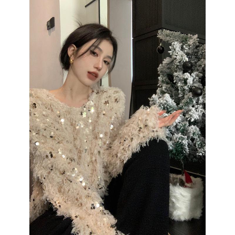 Áo Chui Đầu, Dáng Rộng Thanh Lịch, Cổ Tròn, Dài Tay, Thích Hợp Cho Mùa Thu Và Mùa Đông, Thời Trang, Len Kim Sa