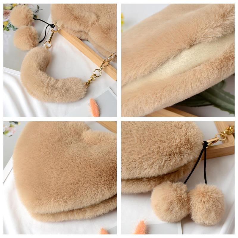 Product Introduction of Women Messenger Bag Cute Heart Shaped Shoulder Bag Fluffy Chain Soft Fashion Crossbody Handbag 31