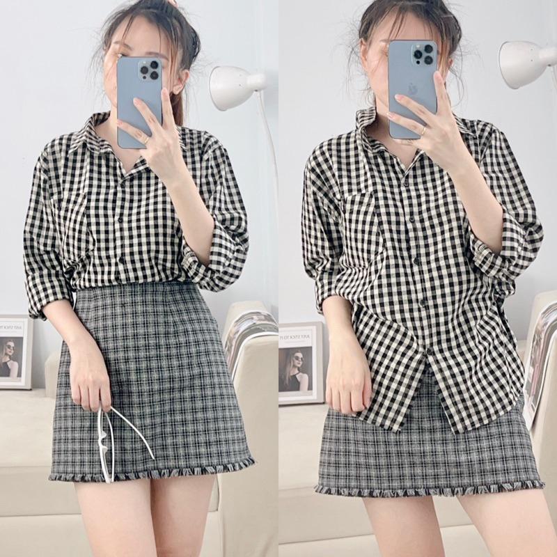 Product Introduction of Áo Sơ Mi Nữ Kẻ Karo Tay Dài Trẻ Trung Năng Động, Áo Sơ Mi Nữ Tay Dài Freesize Chất Cotton Bột Dày Dặn 27