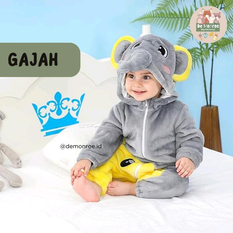 Size 100 ( 18-24 Bulan ) GROSIR MURAH De Monroe Baju Bayi dan Anak Baju Tidur Kostum Bayi Binatang Jumper Animal Romper Onesie Cewek Cowok Harimau dll Kids 3