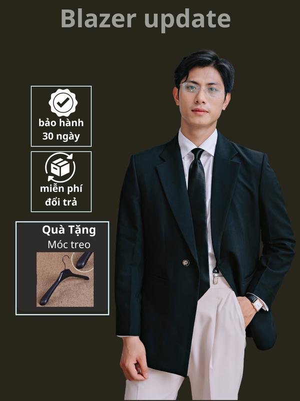 [Daily Blazer] Áo Blazer Nam Hàn Quốc, 3 lớp, cao cấp, Đệm Vai Dày, May Đẹp, 1 khuy, TINO4MEN Menswear Jacket Đen