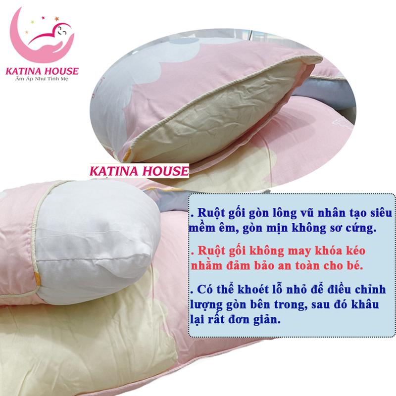 Bộ gối nằm gối ôm cho bé Katina House, gòn lông vũ nhân tạo vải tencel mềm thoáng mát 2