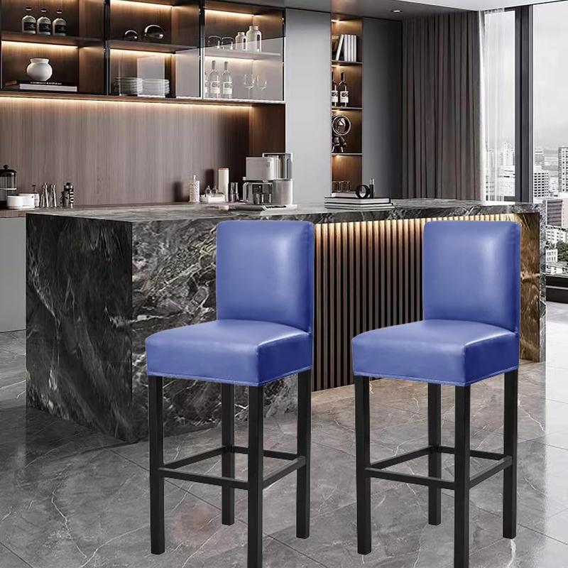 TikTok Shop Bar Stool Covers 4 Pack Stretch PU Bar Stool Covers with Backs Removable Bar Stool Chair Covers Basrstool Covers Slipcovers with Pub Counter Chair Covers with Elastic Bands Blue