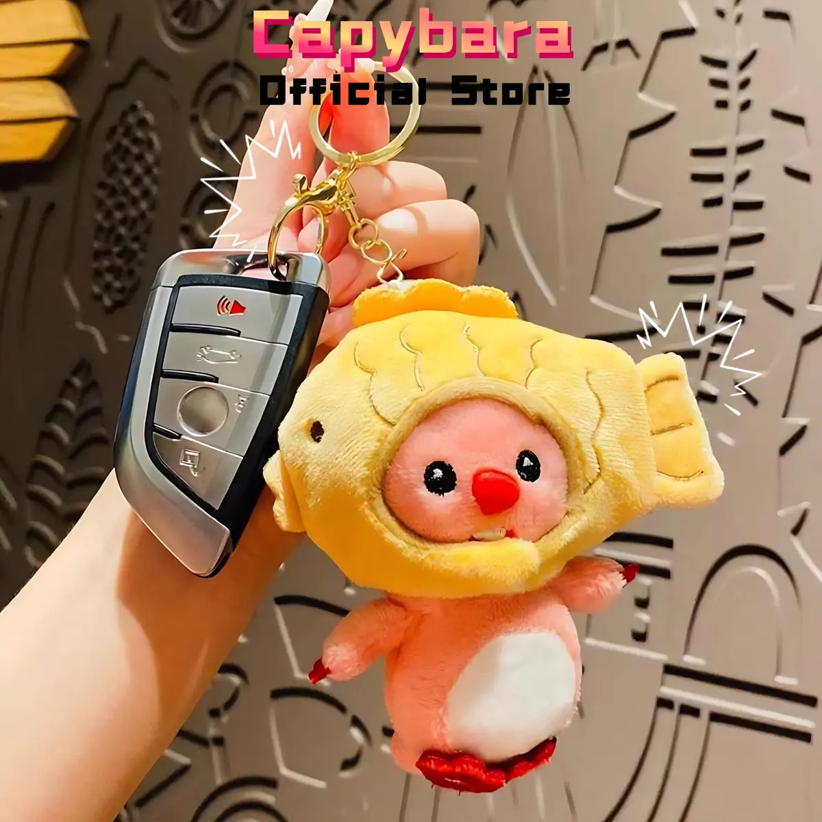 15CM Móc khóa gấu nhồi bông Hải Ly Loopy đội mũ tháo rời siêu dễ thương, Có thể dùng làm cặp đi học, túi xách, trang trí nội thất ô tô