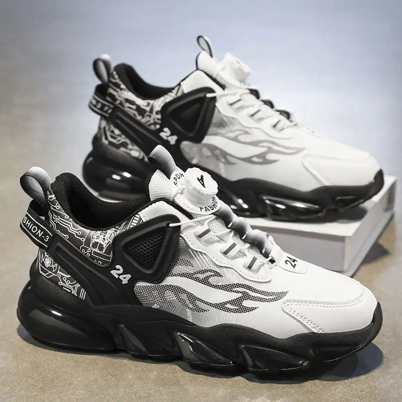 Rotating Button Men's Shoes Winter 2024 New Trendy Versatile Youth Sports Casual Thick-Soled Height-Increasing Dad Shoes Comfort