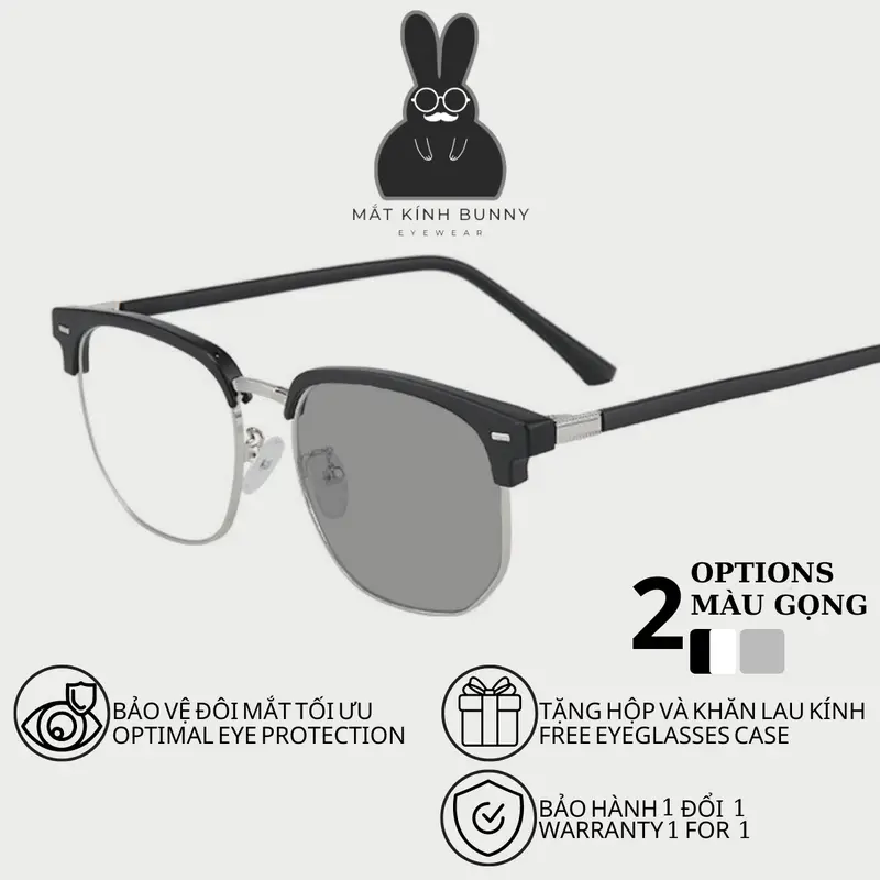 Mã X39 - Kính cận đổi màu kiểu dáng hàn quốc cho nam nữ chống tia uv form vuông 0