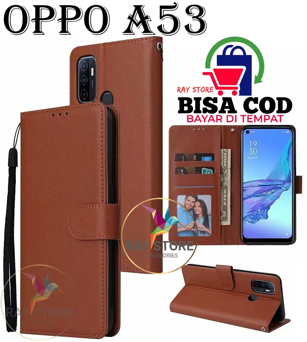 OPPO A53 FLIP LEATHER CASE PREMIUM-FLIP WALLET CASE KULIT UNTUK OPPO A53 - CASING DOMPET-FLIP COVER LEATHER-SARUNG BUKU HP TPU Kulit Sapi TPU Plastik Kulit Sapi Kulit Sapi TPU Plastik