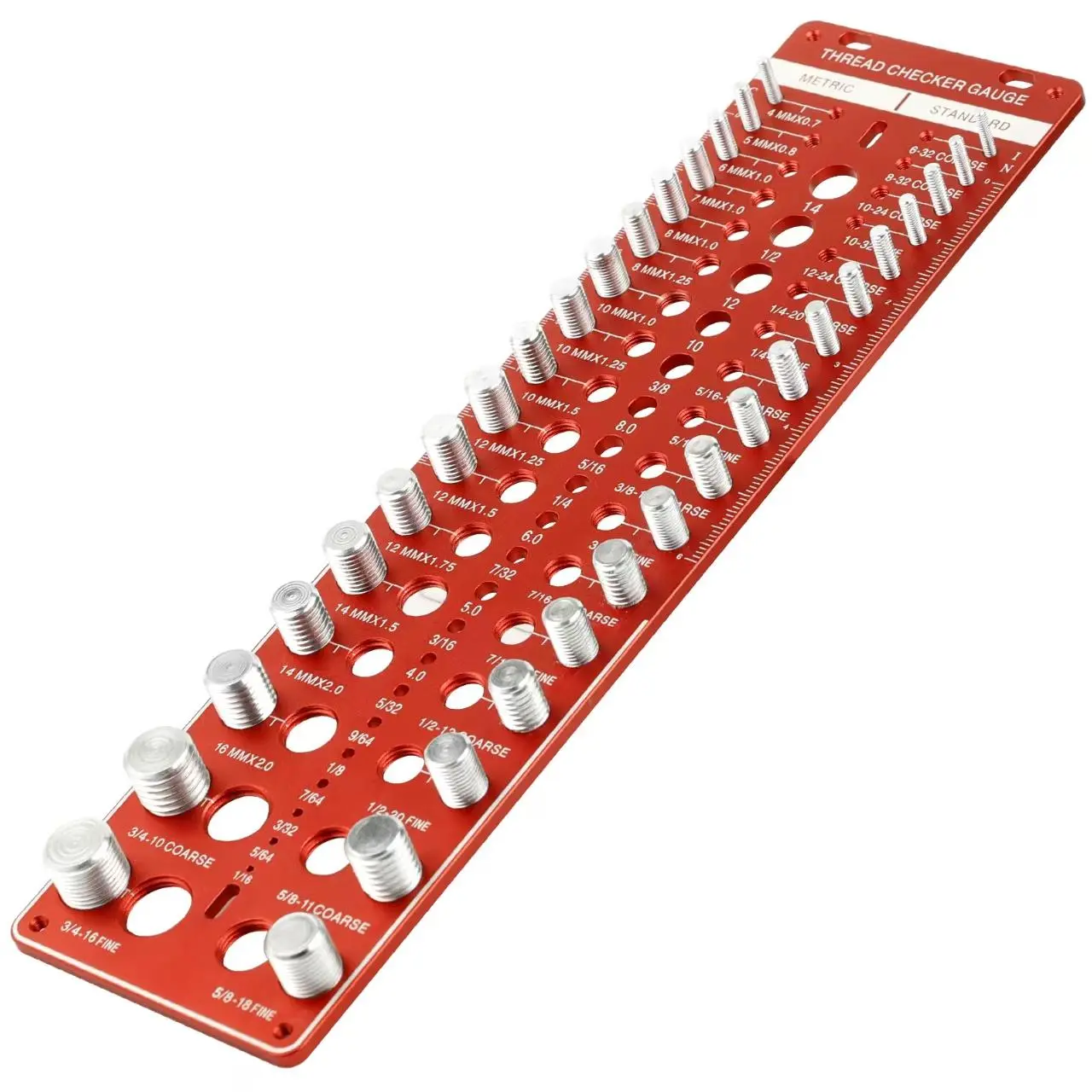 34-Hole Thread Checker, Nut & Bolt Thread Detector, Bolt Size & Thread Gauge, Wall Mounted Bolt Thread Identifier Gauge with Inch & Centimeter