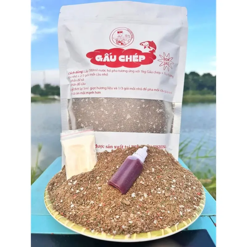Mồi Cám Chép cao cấp Idol Kiên Gấu , 1000gram , kèm hương liệu , lưu ổ lâu và hiệu quả, pha chế đơn giản , bông tơi 0