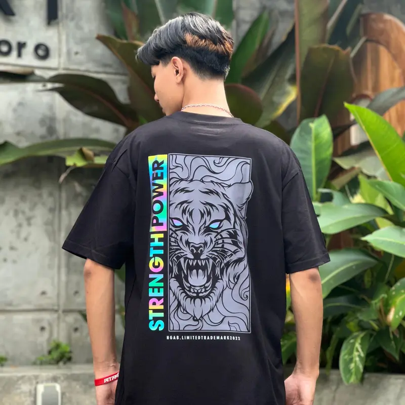 (Gratis Stiker) Ngab Kaos Baju Distro Sablon Reflective Rainbow Strength Power Of Tiger NB035 Unisex Pria Wanita Cotton Combed 24s ( Beli 3 Pcs Gratis Gelang ) Digital 5