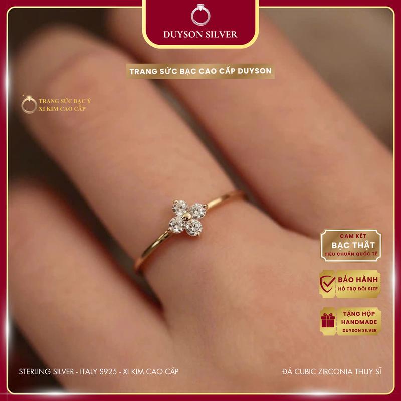 Nhẫn bạc Ý 925 Duyson Silver mạ vàng cao cấp cỏ 4 lá đính đá nhỏ xinh [NXK59]