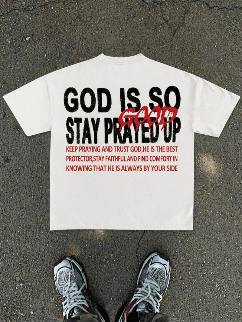 Product Introduction of Men's Letter Print Round Neck Tee, Regular Fit Casual Short Sleeve Crew Neck T-Shirt for Summer, Fashion Men's Top for Daily Wear 2