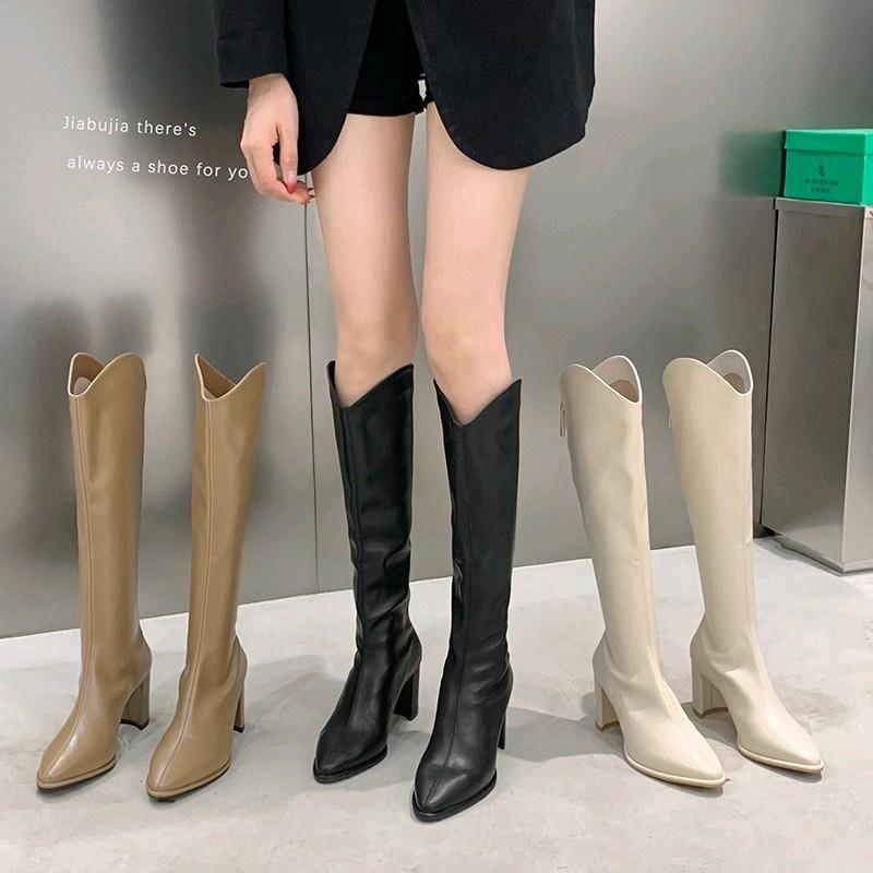 Giày bốt đùi nữ cao gót 7p mũi nhọn da lì ulzzang Eudora899 BĐ20