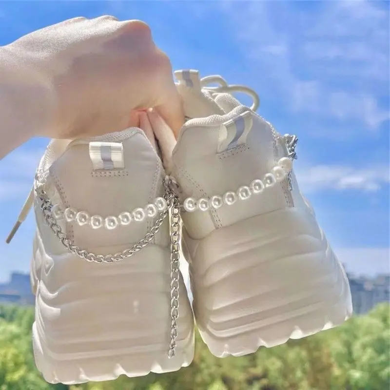 Dad Shoes, Thời Trang Mới Mùa Thu 2025, Dành Cho Nữ, Thời Trang, Thoáng Khí, Đế Cao, Thiết Kế Nếp Nhăn, Thích Hợp Cho Thể Thao Và Giày Thường Ngày, Dây Ngọc Trai