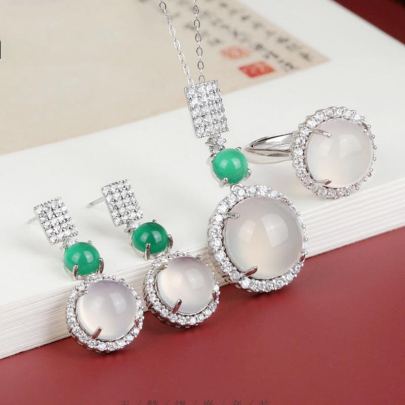 Product Introduction of Elegant Fashion Natural zircon Stud Earrings Ring Pendant Necklace Fashion accessories Set High Ice Perfect zircon Three-Piece Set Anniversary Auspicious Birthday 20