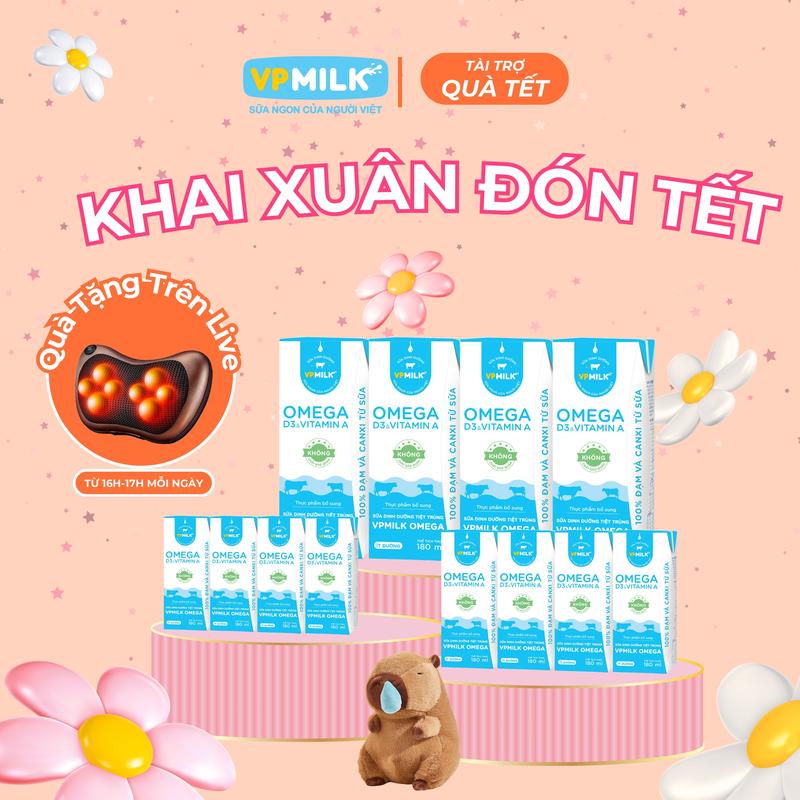 24 hộp 180ml Sữa dinh dưỡng VPMilk Omega ít đường Sữa Omega hỗ trợ sáng mắt chắc xương tăng cường trí nhớ dành cho bé và cả nhà bổ sung dưỡng chất thiết yếu