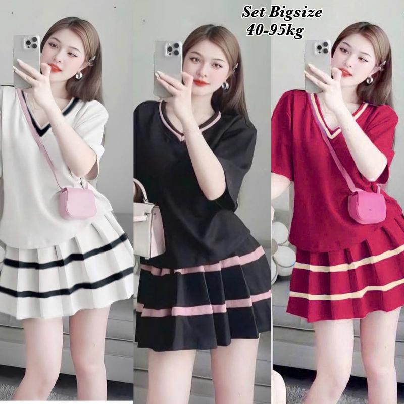 Bigsize Giá RẺ HCM  - Set Bộ Váy Bigsize Thun Tăm cổ tim Hot Hit Nữ Cao Cấp Xinh Đẹp Sang Trọng Dễ Thương Giá Rẻ 40-95kg  Nhung Đen Voi Kem Tím - 2201