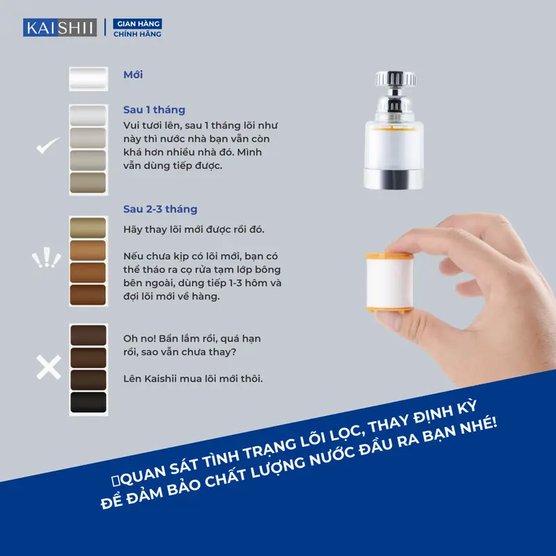 Bộ lọc nước Kaishii , Đầu lọc nước tại vòi tăng áp - xoay 360 mã KS02 6