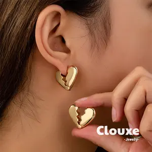 【Clouxe】Anting Hati Patah Perak Permukaan Licin Desain Unik Gaya Kekinian F448