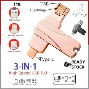 1TB Flash Drive OTG  3 in 1  For i-Phone/Android/PC Flashdisk Rotation Pen Drive [ios/Type-c/USB]