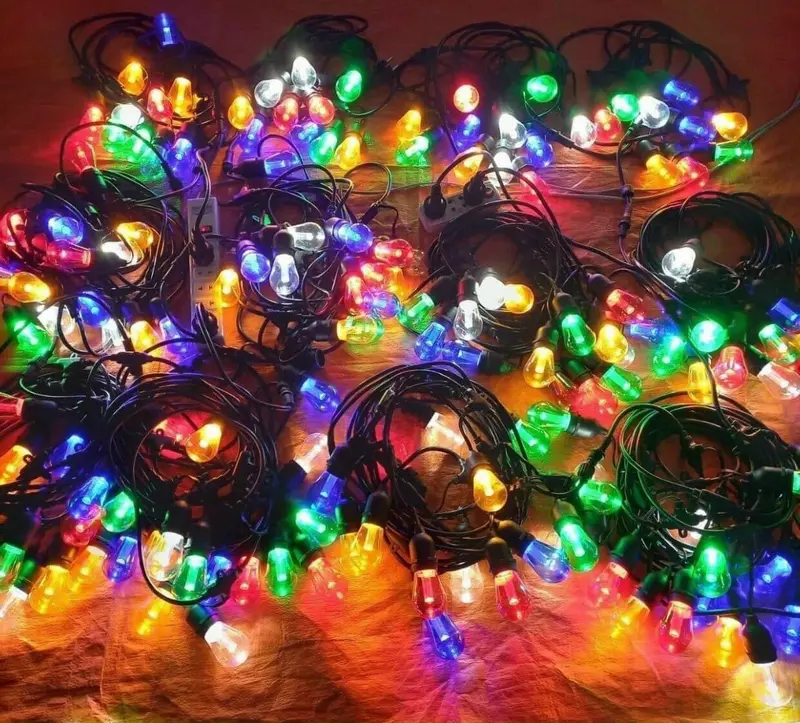 Combo 3 dây 10m 20 đui kèm bóng 3w trắng, 3w nắng vàng, edison, 1w chanh, 3w đa sắc (tặng thêm 3 bóng) den  led 2