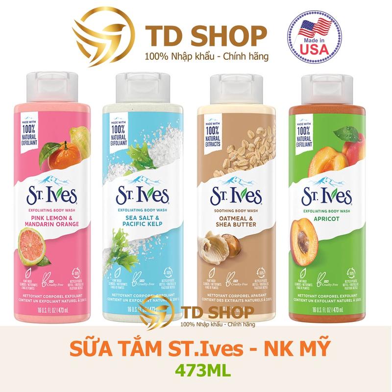 NK Mỹ Sữa tắm St.Ives 473ml Muối biển I Cam chanh I Yến mạch I Hương mơ tẩy tế bào chết nhập khẩu Mỹ - TD