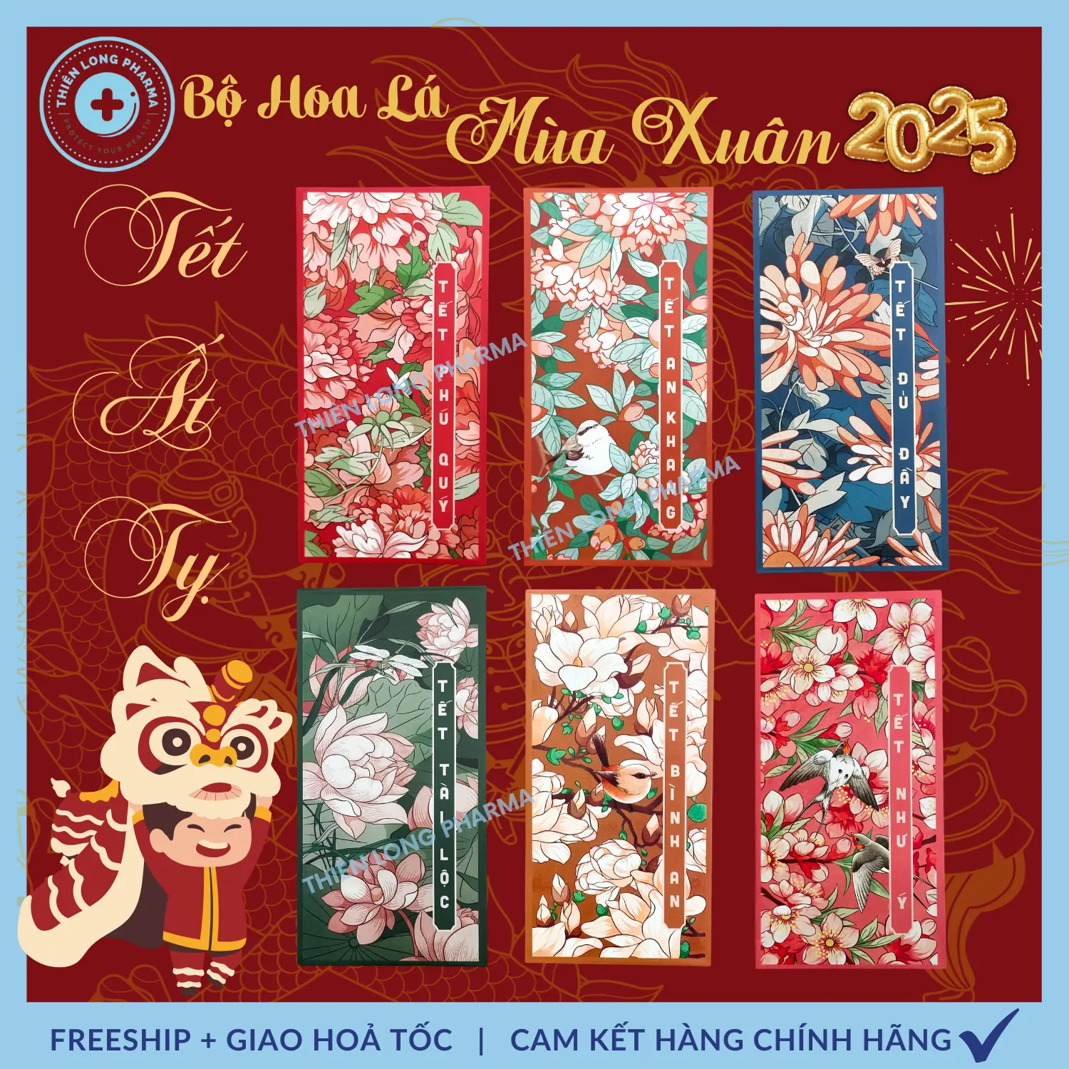 Bao Lì Xì 2025 [Set 60 Cái] Hoa Lá Ất Tỵ Cao Cấp C150 lixitet