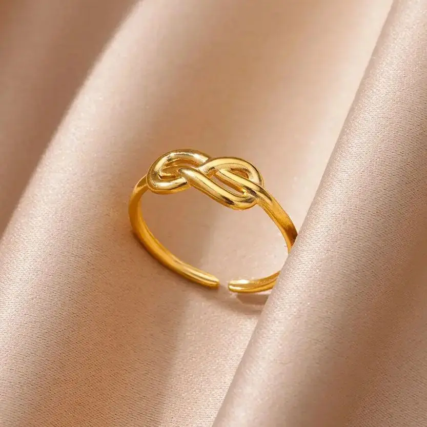 Simple Infinity Symbol Rings For Women Gold Color Stainless Steel Adjustable Rings Females waterproof Wedding Jewelry Gift