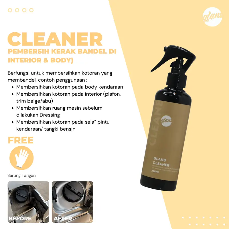 Glans Cleaner (Pembersih Noda Kerak Kotoran pada body, interior, dan sela2) Car Jok Microfiber  Kendaraan  Kain 0