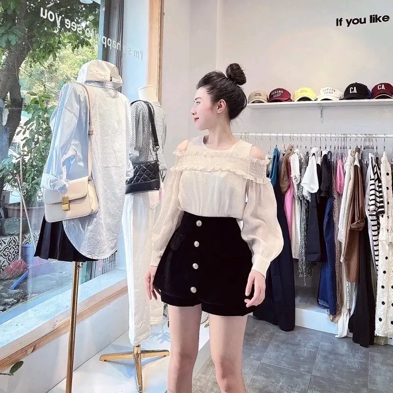 quần short giả váy nhung mịn 4cúc dọc siêu hot quần dạ quần sooc Nữ Women 1