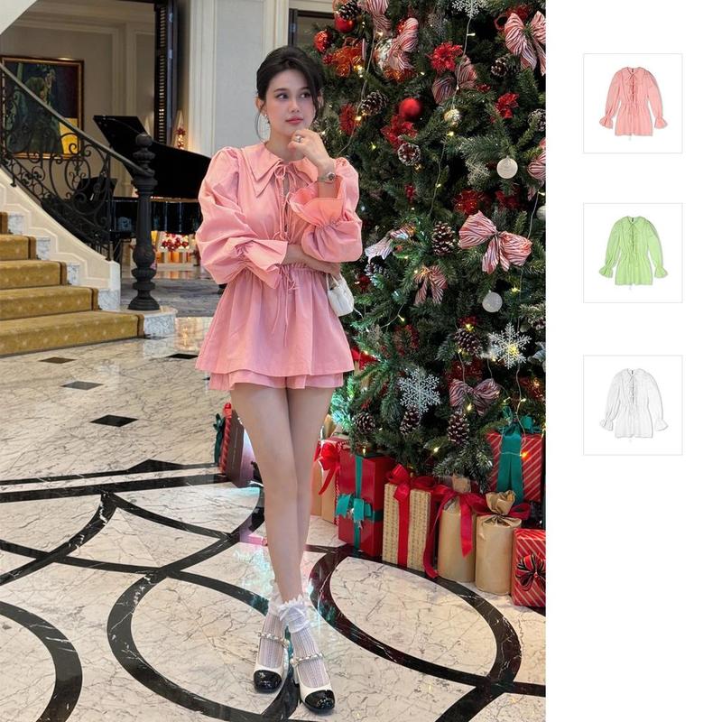  Đầm Nữ Ngắn Long Pump Sleeves Front String Chất Vải Kaki Cotton Thoải Mái WDN066,SOMEHOW Women Dress Trắng 