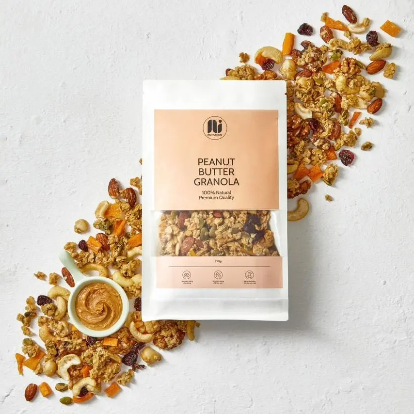 Nutnation Granola Vị Bơ Đậu Phộng - Gói 250g - Granola & Oatmeal không Cholesterol
