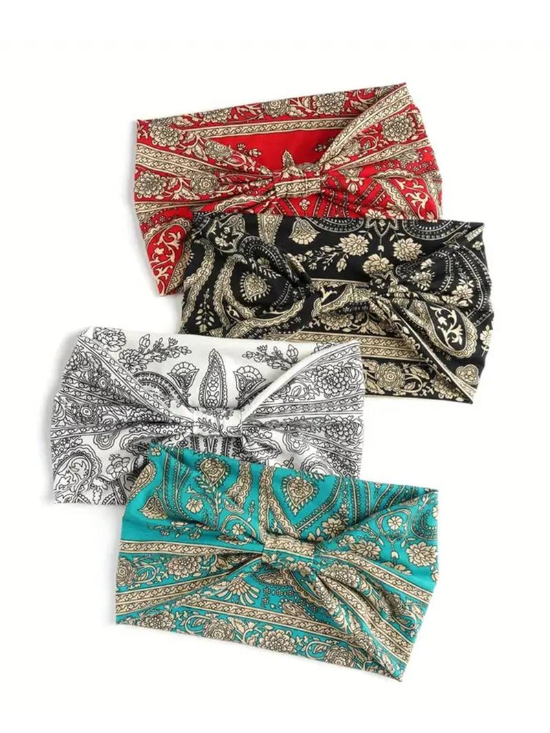 Product Introduction of Boho Floral Print Knot Design Sports Hair Band, Pickleball & Tennis Clothes, Summer Elastic Wide Band Hair Band for Women & Girls, Spring Sports Hair Accessories for Running, Gym, Yoga 2